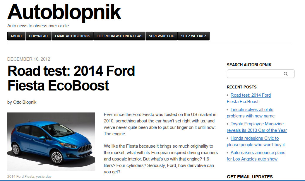 Autoblopnik's 2014 Fiesta review, yesterday