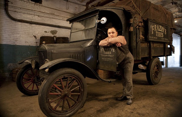 A Model T poses with an Al Capone replica, yesterday