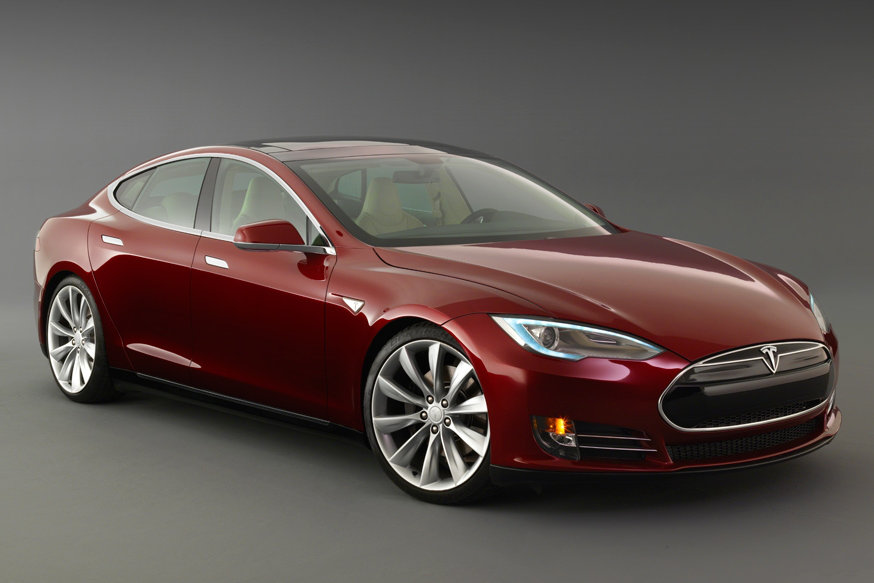 A Tesla Model S making stock prices fluctuate, yesterday