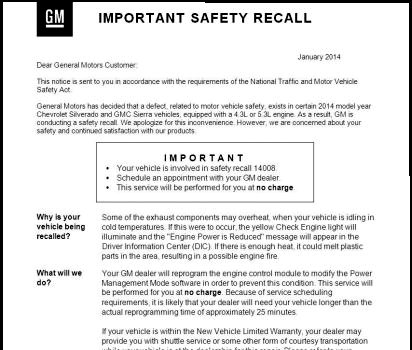 One of the affected GM recalls, yesterday